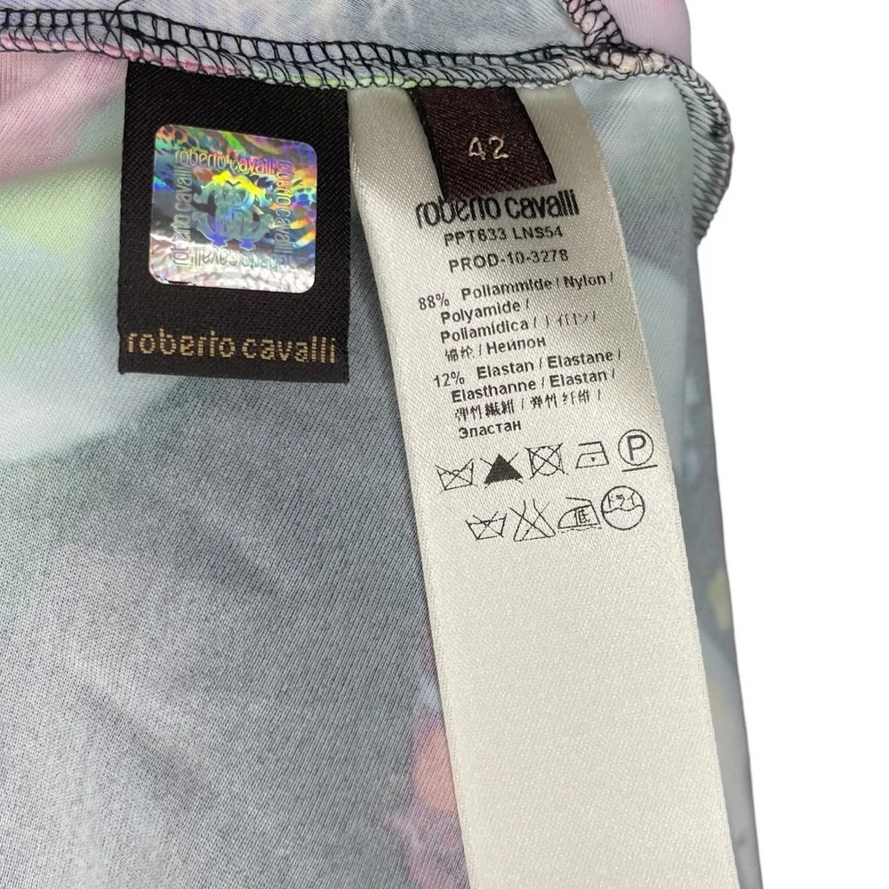 Roberto Cavalli Colorful Black Floral Blouse Women’s Size 42 Designer Preppy - Picture 10 of 13